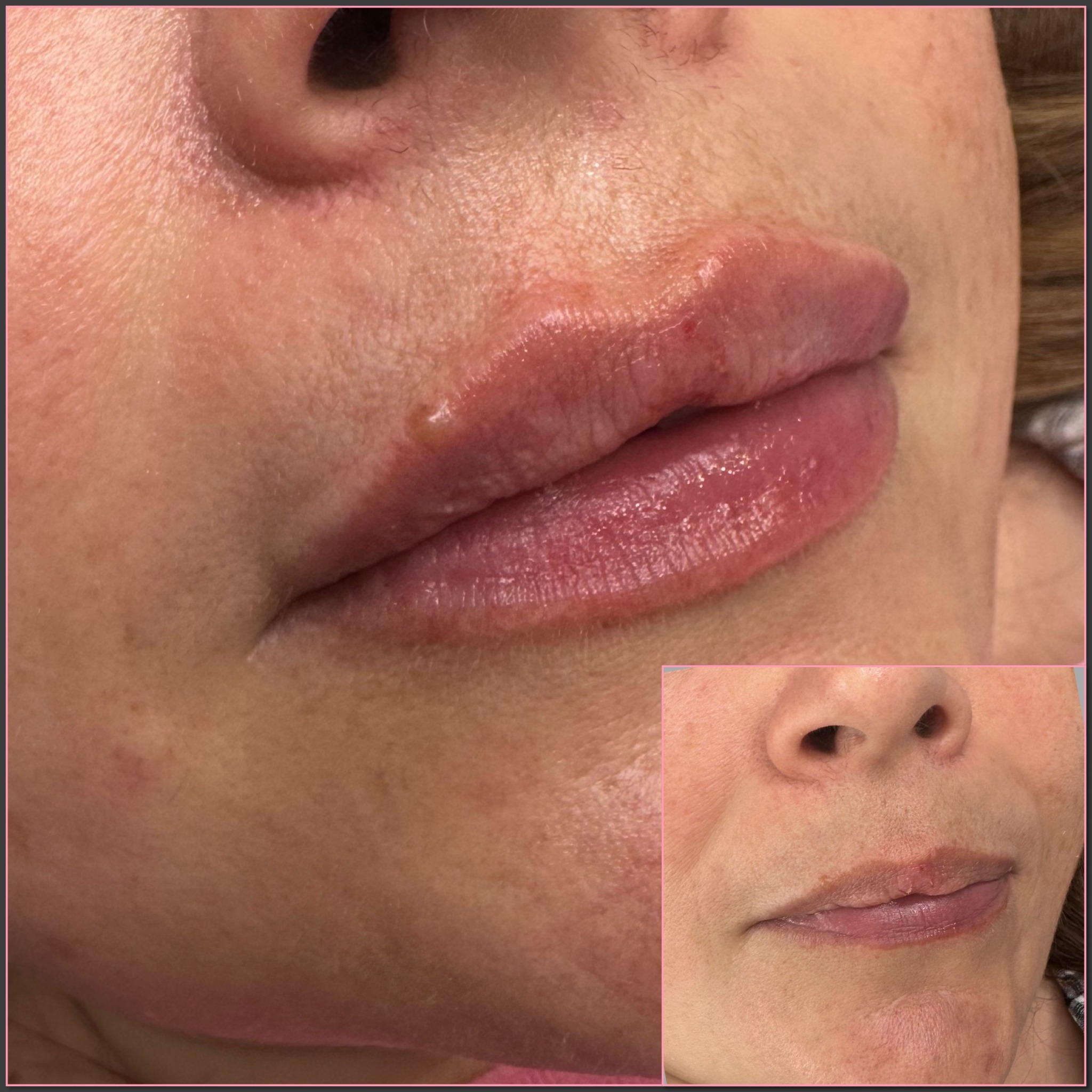Lip filler before and after result